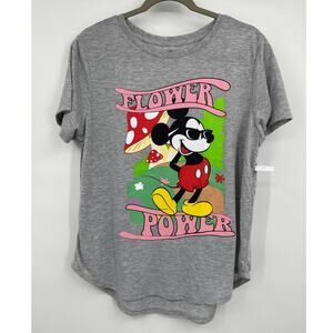 Disney Mickey Mouse Juniors Gray Flower Power Short Sleeve Tshirt NEW XXL